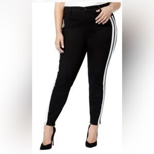 Celebrity Pink Black With Varsity Striped High Rise Ankle Skinny Jeans